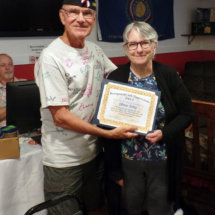 Certificate awarded to Mary Zelly