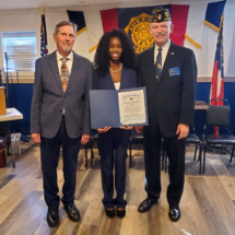 Jake Cave, Oratorical winner Lindsey McNeal and Post 304 Chaplain Chuck Polk